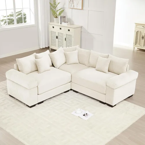 Miniatura 39 de Sofá modular de gran tamaño de 117.3 pulgadas, sofás modulares grandes de pana para sala de estar, sofás de 3 plazas, moderno juego de sofá de Blanco