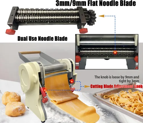 Miniatura 3 de Máquina eléctrica comercial para hacer pasta, máquina para hacer fideos, rodillo de prensa de masa de pasta, acero inoxidable, máquina automática