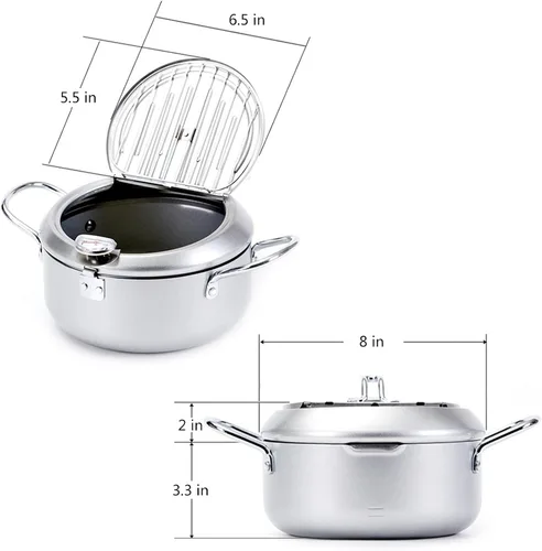 Miniatura 8 de Olla freidora, olla de papas fritas tempura sartén con termómetro (diámetro 8 pulgadas), 8 pulgadas