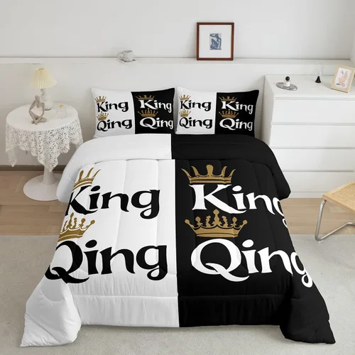 Erosebridal Juego de edredón de corona King y Queen, juego de ropa de cama para parejas adultos, mujeres y hombres, juegos de edredón para boda, San