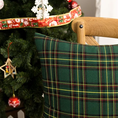 Miniatura 6 de AQOTHES Juego de 2 fundas de almohada decorativas a cuadros de Navidad para decoración rústica de casa, tartán escocés, verde, 22 x 22 pulgadas