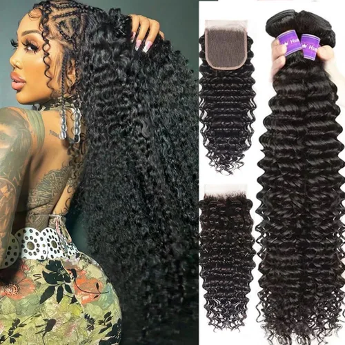 Miniatura 14 de Paquetes de Cabello Humano de Ondas Profundas （12 14 16 ）12A 100% Sin Procesar Cabello Humano Virgen Brasileño Profundo Rizado Tejido de Cabello