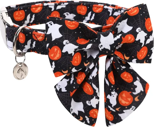 Miniatura 14 de DOGWONG Collar de otoño para perro con lazo, collar de moño para perro de Acción de Gracias, collar ajustable de algodón de otoño con hoja de arce