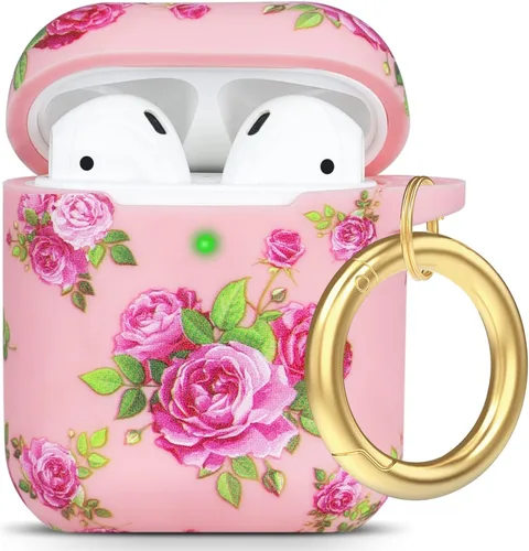 Miniatura 37 de Funda de silicona con flores compatible con AirPods Pro 2019, Gawnock - Funda suave y flexible para imprimir para mujeres y niñas con llavero - Flor
