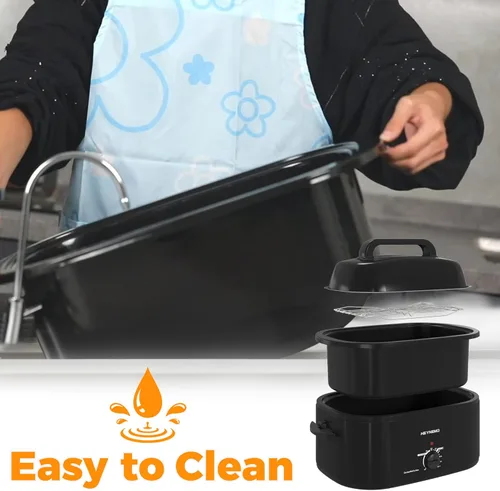Miniatura 5 de Horno rostizador eléctrico, con tapa visible y autohumectante, grande, con descongelado y mantenimiento de calor, temperatura ajustable, bandeja