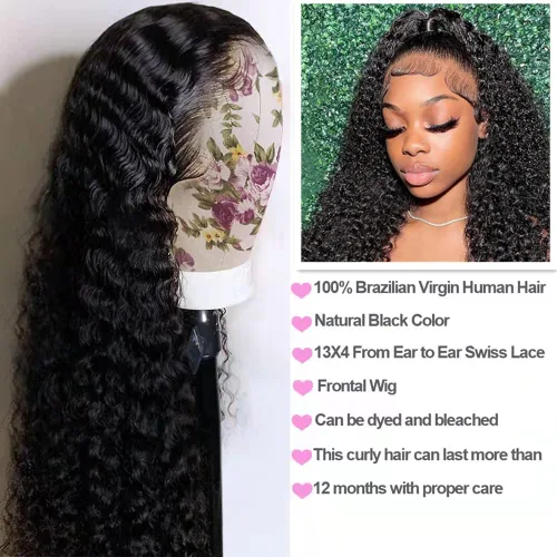 Miniatura 4 de Peluca con encaje frontal de 13 x 4 pulgadas, con cabello humano ondulado y línea capilar con abuelitos, de color natural, para mujeres negras