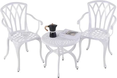 YKSY&YKSY Jardin DE CENTENNAIL - Juego de muebles de patio de 3 piezas para exteriores, de aluminio fundido, resistentes al óxido, diseño de Blanco