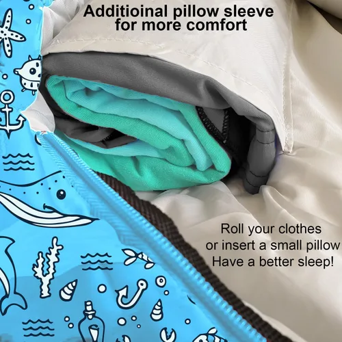 Miniatura 5 de KidzAdventure Mummy Style 32 – 59F Saco de Dormir para Niños con Funda de Almohada, 4 Estaciones, Ligero y Estilo Mochilero, Ideal para Acampar