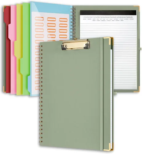 Miniatura 10 de Mymazn Carpeta portapapeles con bloc de notas, paquete de 5 portapapeles con almacenamiento y 10 bolsillos, organizador de archivos con soporte