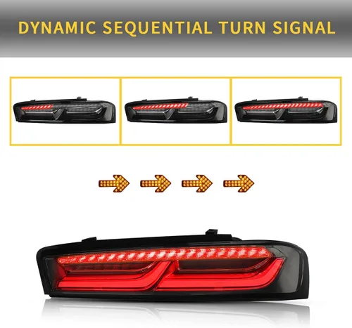 Miniatura 4 de Luces traseras LED VLAND enhumedecidas y transparentes compatibles con [Chevrolet Chevy Camaro Coupe 2016 2017 2018] con luces de señal intermitente