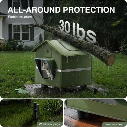 Miniatura 6 de Casa para gatos al aire libre con cámara 2K para un solo gato de hasta 12 libras, refugio aislado a la intemperie, puerta magnética, cámara de doble