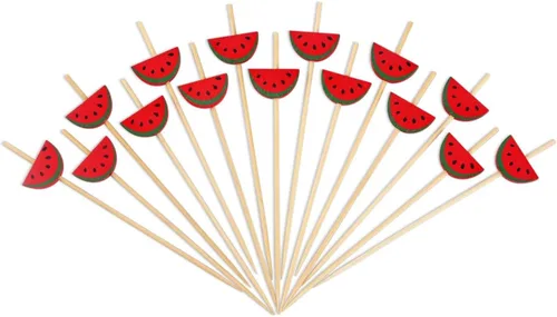 Miniatura 8 de Minisland Palillos de cóctel de hojas de piña de sandía mixtos, palillos de bambú de 4.7 pulgadas de largo para aperitivos, comida hawaiana