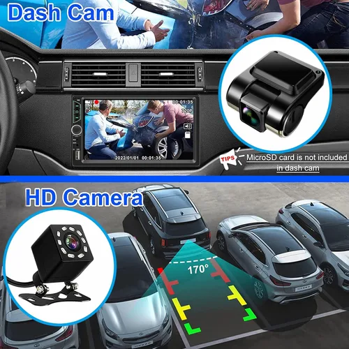 Miniatura 3 de Estéreo de coche de doble DIN con cámara de tablero, compatible con Apple Carplay, Android Auto, receptor de radio de coche con pantalla táctil de 7