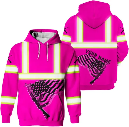 Miniatura 8 de Sudadera con capucha de alta visibilidad con diseño de bandera de Estados Unidos para hombre, reflectante, ropa de trabajo de seguridad