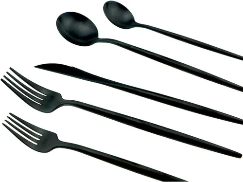 Miniatura 3 de JASHII 18/10 mate negro cubiertos de acero inoxidable 5 piezas Set, cuchillo tenedor ensalada tenedor postre cuchara de la cena, servicio de 1, lujo