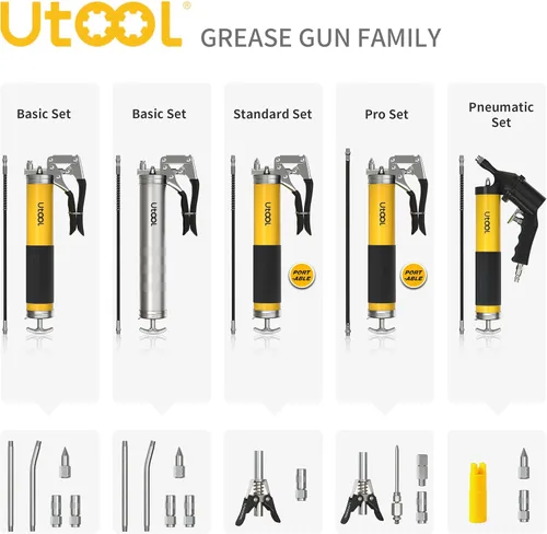 Miniatura 6 de UTOOL Pistola de engrase, 8000 PSI Juego de pistola de engrase resistente con carga de 14 onzas, manguera flexible de resorte de 18 pulgadas, 2