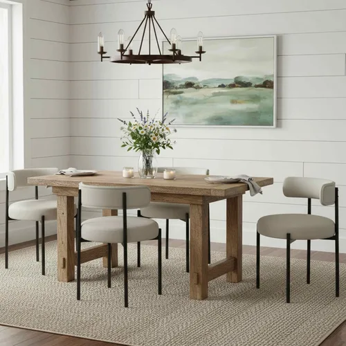 Miniatura 34 de Juego de 2 sillas de comedor Boucle, sillas de comedor beige con asiento tapizado y respaldo redondo, sillas de cocina modernas de mediados de siglo