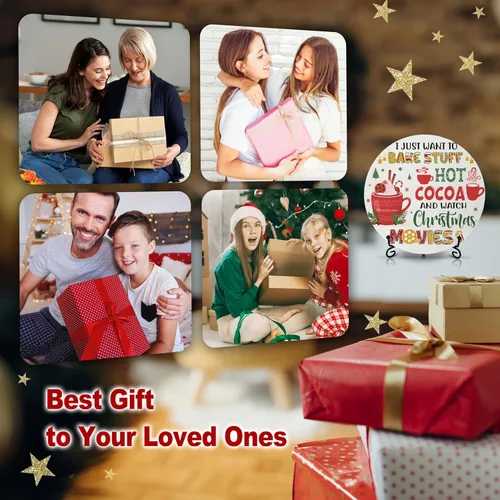 Miniatura 4 de Decoraciones navideñas para el dormitorio del hogar, letrero redondo de madera de cacao caliente con soporte de hierro para estante de mesa de Hot