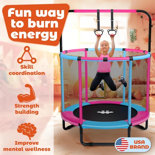 Miniatura 3 de Happin® - Cama elástica de 55 pulgadas para niños con cerca de seguridad, trampolín interior y exterior para niños pequeños, diseño ultra seguro