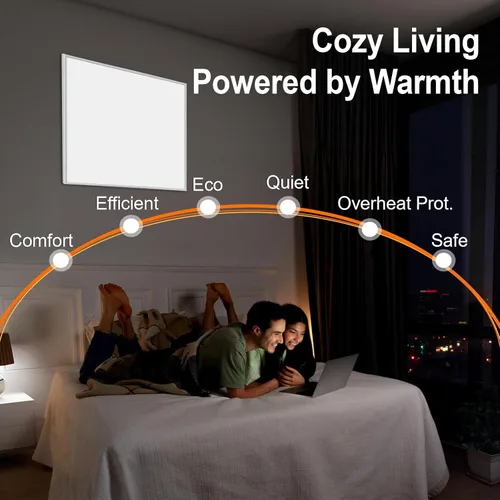 Miniatura 6 de Calentador de Espacio Infrarrojo 350W para Uso en Interiores con Termostato, Calentador de Panel de Convección Eléctrico Montado en la Pared, Panel