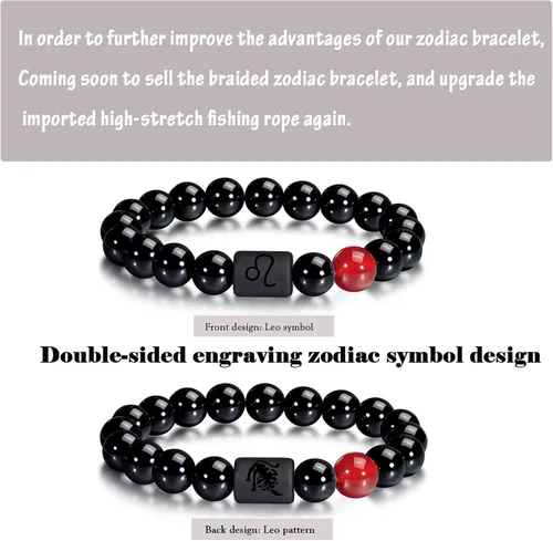 Miniatura 2 de VLINRAS - Pulsera de signo del zodiaco, para hombre y mujer, de 0.315 y 0.394 pulgadas, ónice negro natural, signo de estrella, constelación