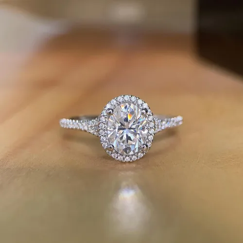 Miniatura 4 de CGSRING Anillo de compromiso de moissanita de corte ovalado de 1.5 quilates con halo oculto para mujer