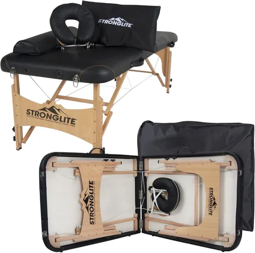 STRONGLITE Olympia - Mesa de masaje portátil - Mesa de tratamiento todo en uno con base facial ajustable, almohada, cojín medio redondo y funda de