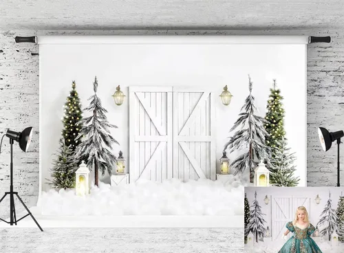 Miniatura 19 de Kate Telón de fondo de fotos de casa de campo de Navidad, fondo de puerta rosa, nieve blanca, árboles de Navidad, fondo de fotos, accesorios de 5