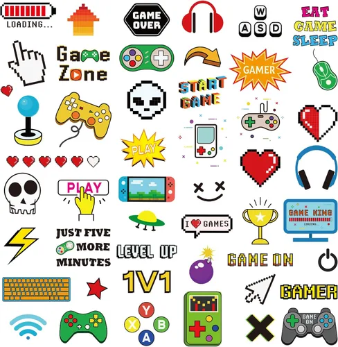PLIGREAT 100 calcomanías de pared coloridas para jugadores, calcomanías de pared para despegar y pegar, calcomanías de vinilo extraíbles para Gamer