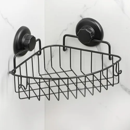 Miniatura 2 de HASKO accessories Organizador de ducha de esquina con ventosa con ganchos, organizador de baño de acero inoxidable, cesta de ducha montada