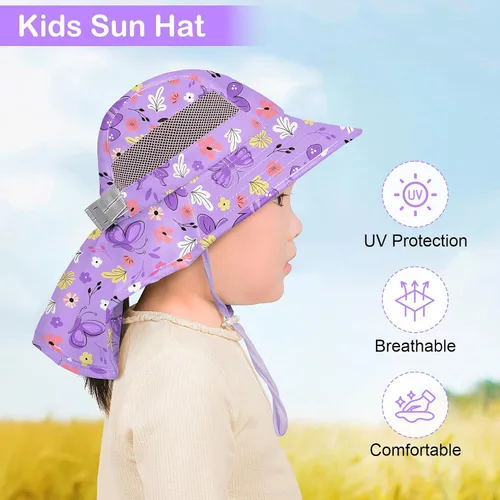 Miniatura 130 de Sombrero de sol para niños, protección UV, unicornio, verano, playa, jugar con ala ancha, solapa para el cuello para niñas y niños