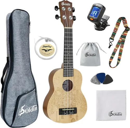 Ukelele de la serie de artistas con parte superior de abeto sólido y parte trasera de caoba y lados kit para principiantes con bolsa de concierto,
