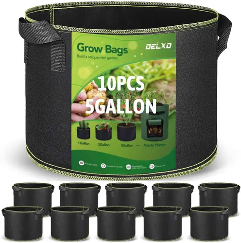 Miniatura 10 de Delxo Bolsas de cultivo de jardín de 1 galón, paquete de 10 bolsas de cultivo de plantas, macetas pequeñas de tela para plantar, verduras