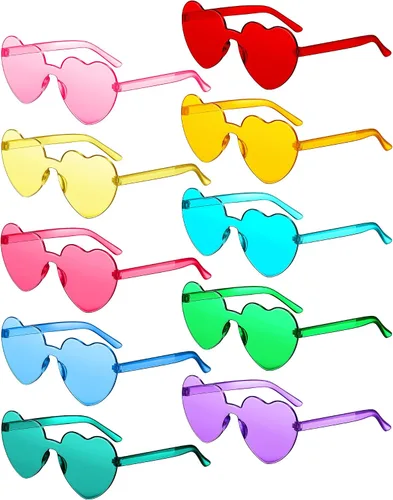TOODOO 10 pares de lentes de sol en forma de corazón, gafas de sol arcoíris de color caramelo sin montura para mujeres y niñas, recuerdos de fiesta