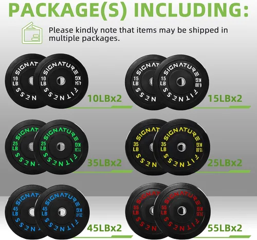 Miniatura 2 de Juego de placas olímpicas de amortiguación Fitvids, placas de peso de 2" para entrenamiento de fuerza y levantamiento de pesas, París o juego