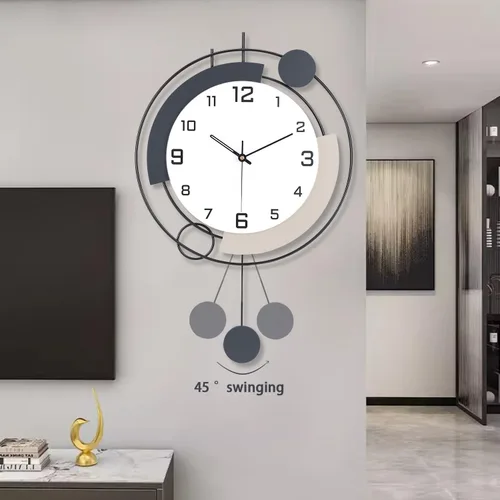Miniatura 6 de Relojes de pared decorativos con péndulo, cuarzo de calidad silenciosa, funciona con pilas, reloj de pared grande de metal para sala de estar, Negro
