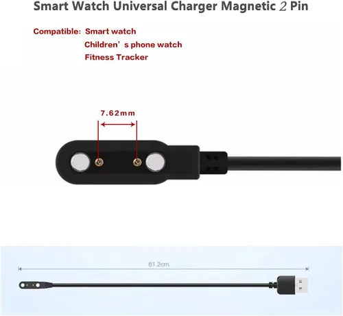 Miniatura 3 de Cable cargador de reloj inteligente, accesorios magnéticos para SmartWatch, cable de carga de 2 pines, espacio entre pines de contacto del cargador