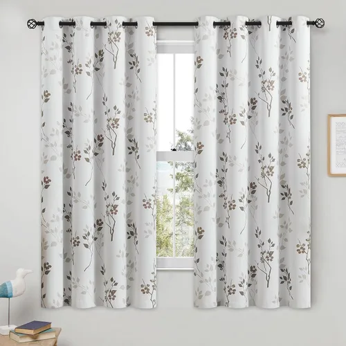 Miniatura 11 de Beauoop Cortinas Florales 100% Opacas de 54 Pulgadas de Largo, 2 Paneles para Dormitorio, Sala de Estar, Azul Gris y Blanco con Patrón de Flores