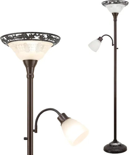 Miniatura 13 de Luvkczc Lámpara de pie victoriana, elegante lámpara de pie de 70 pulgadas con pantalla de cristal de alabastro, poste de metal y base pesada