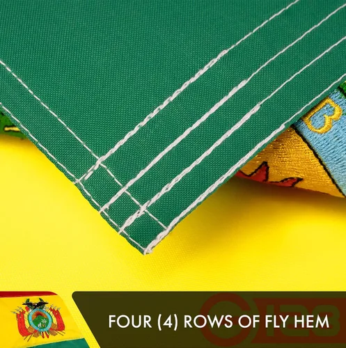 Miniatura 5 de G128 Bandera de Bolivia 3 x 5 pies, serie doble ToughWeave poliéster 210D bordado de doble cara, bandera de país, diseño bordado