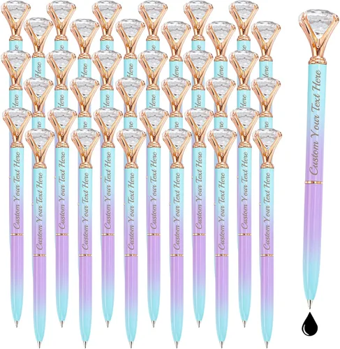 Miniatura 20 de Qingxily Hasta 300 bolígrafos de diamante, bolígrafos personalizados con nombre y texto grabado, bolígrafo de metal de cristal personalizado a