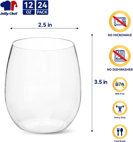 Miniatura 2 de JOLLY CHEF Paquete de 24 copas de vino de plástico desechables de 12 onzas, inastillables, irrompibles, sin tallo, para fiestas, Halloween, Acción
