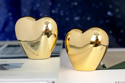 Miniatura 2 de 2 piezas de estatuas de animales pequeños de oro, estatua de corazón, decoración de estilo moderno, figuras de animales de cerámica