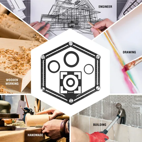 Miniatura 6 de WORKPRO Kit combinado de herramientas de medición de ángulo de 10 "y 6 lados, duplicador de medidor de contorno de forma plástica, regla de medición