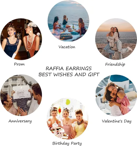 Miniatura 7 de Rattan Earrings Handmade Raffia Hoop Earrings for Women Summer Straw Boho Dangle Geometric Earrings Statement Beach Accessory Jewelry
