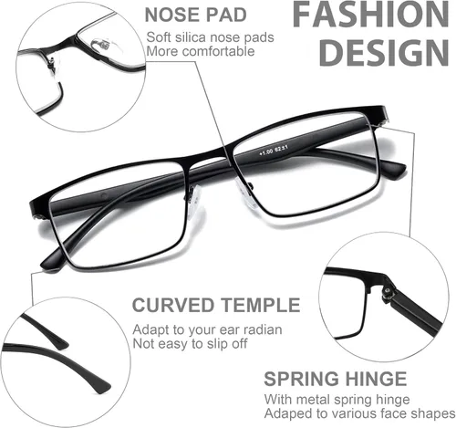 Miniatura 3 de NaNaKo 3 Pack Reading Glasses for Men, Lightweight Blue Light Blocking Metal Frame Mens Readers