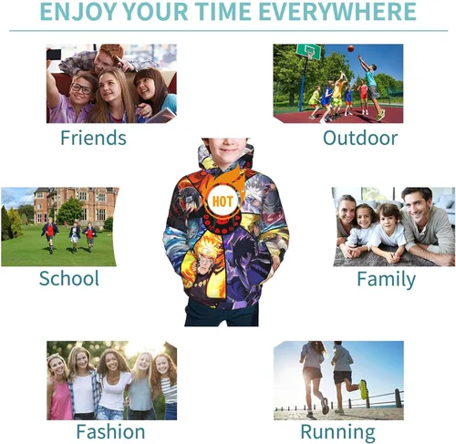 Miniatura 4 de Sudadera con capucha con capucha y bolsillos con estampado 3D de animé para niños y niñas
