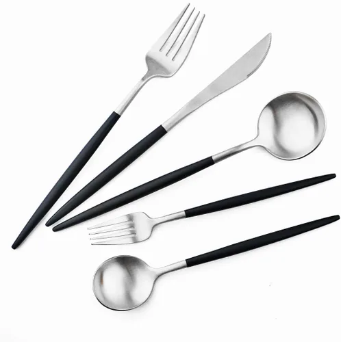 Miniatura 5 de Juego de cubiertos de lujo, 20 piezas de acero inoxidable 18/10 con mango negro mate para 4 personas, incluyendo tenedores, cucharas, cuchillos