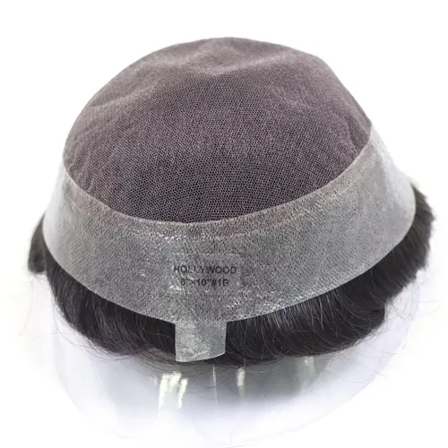 Miniatura 7 de HAPPY&CC Toupee - Sistema de reemplazo de cabello humano real para hombre, transpirable, piel fina, encaje suizo, densidad media de luz
