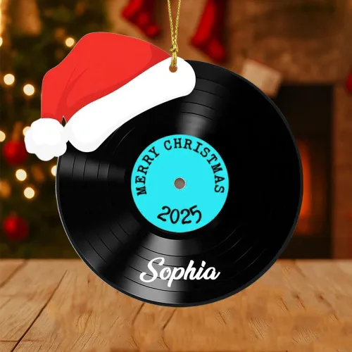 Miniatura 2 de Adorno de Disco de Vinilo Retro Personalizado 2025, Adorno de Músico Personalizado para Amantes de la Música, Decoración de Árbol de Navidad